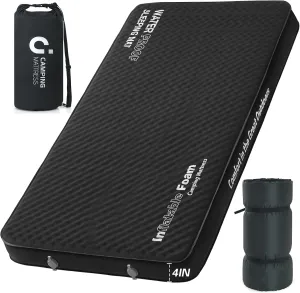 CYMULA Self Inflating Double Sleeping Pad, 4in Ultra-Thick Foam Camping Mattress 2 Person with Air Pump Sack,Camping Beds for Adults Inflatable Sleeping Mat Camping Essentials for Travel, Tent, Black
