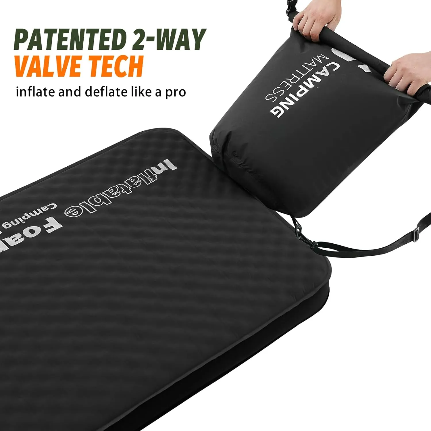 CYMULA Self Inflating Double Sleeping Pad, 4in Ultra-Thick Foam Camping Mattress 2 Person with Air Pump Sack,Camping Beds for Adults Inflatable Sleeping Mat Camping Essentials for Travel, Tent, Black
