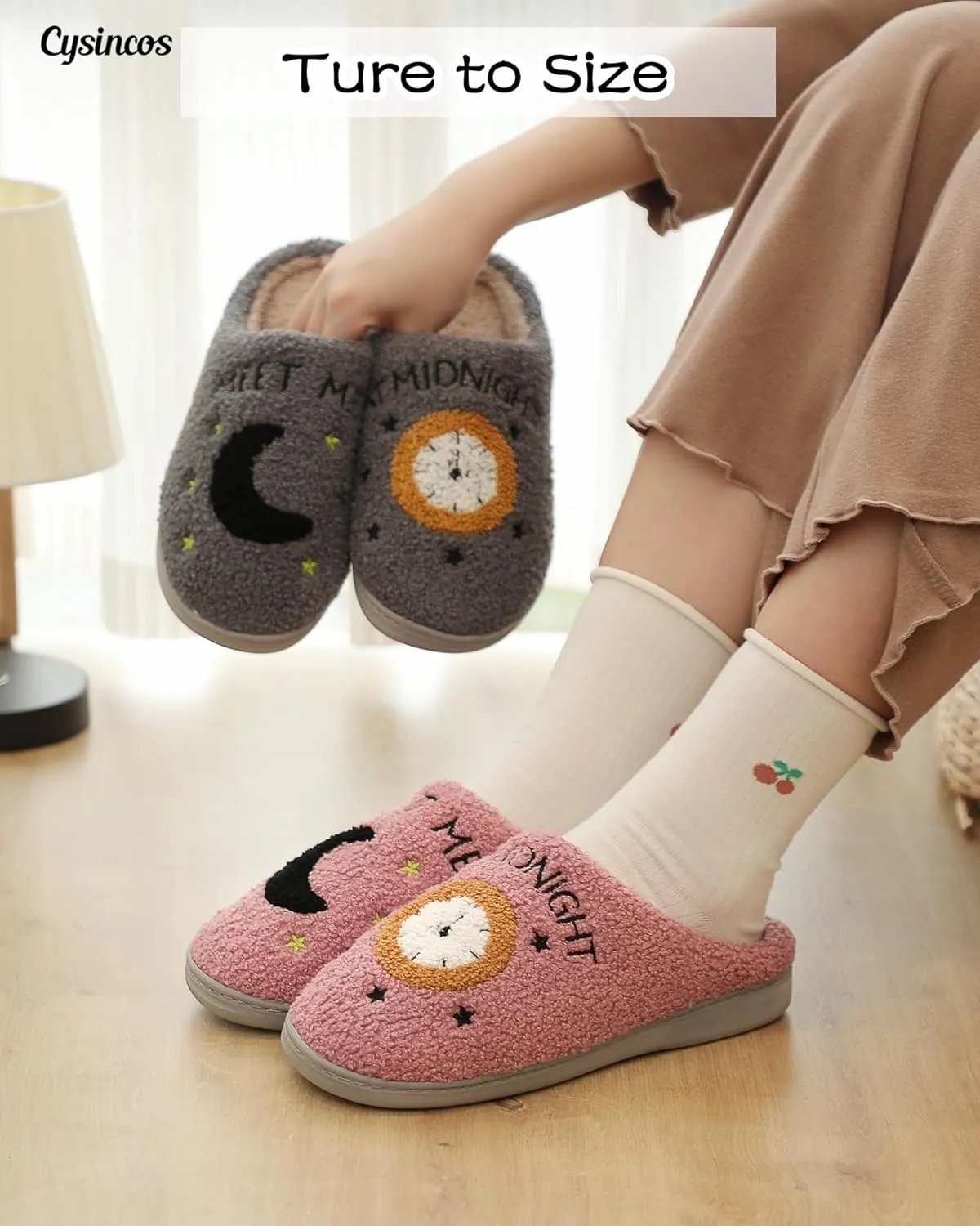 Cysincos House Slippers for Women and Men Unisex Cozy Warm Winter Plush Slides Slip-on Fuzzy Slippers Size 5.5-12.5