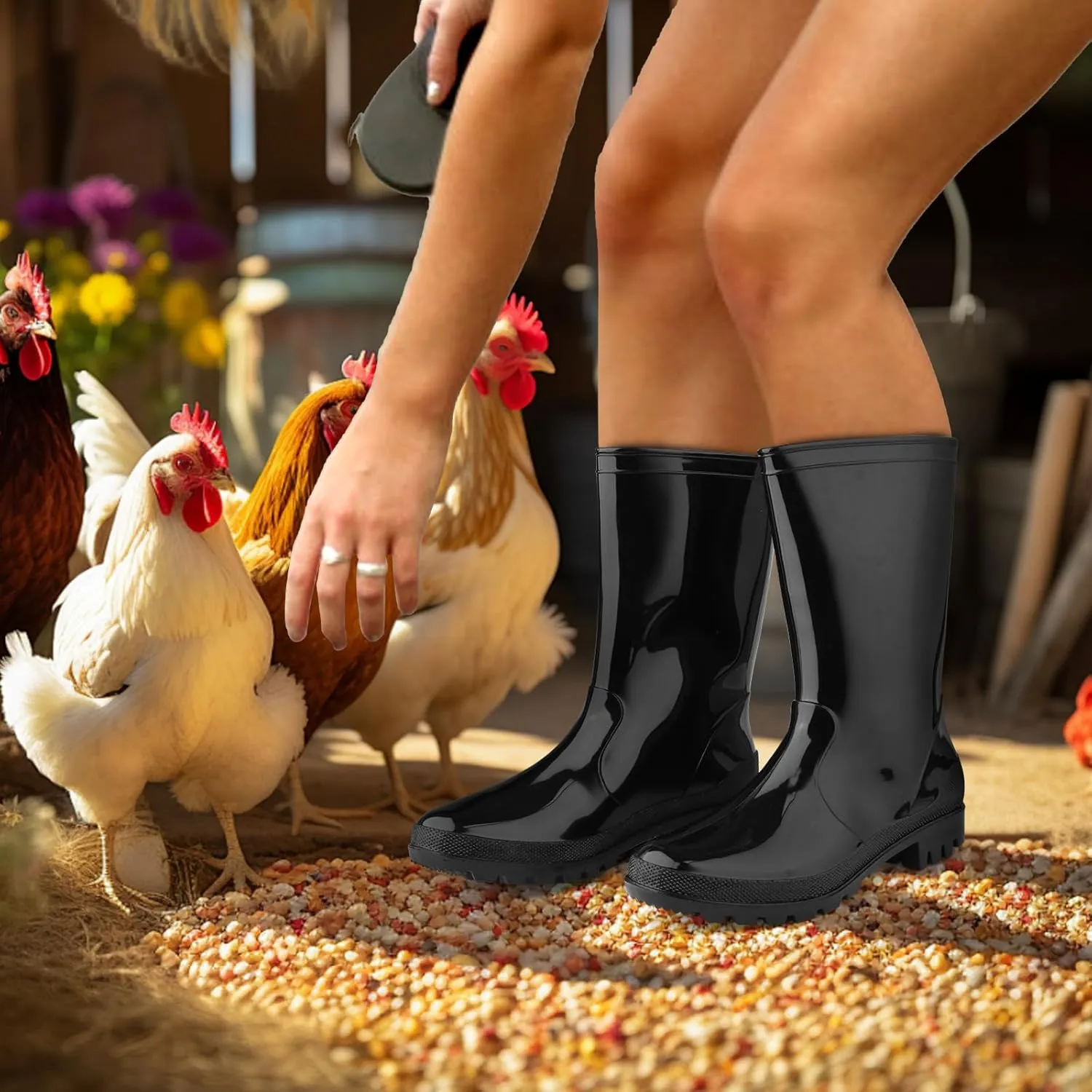 DaeRainy Women's Mid-calf Rain Boots Waterproof Non-slip for Gardens,Fishing,Farm,Outdoor Work Boots