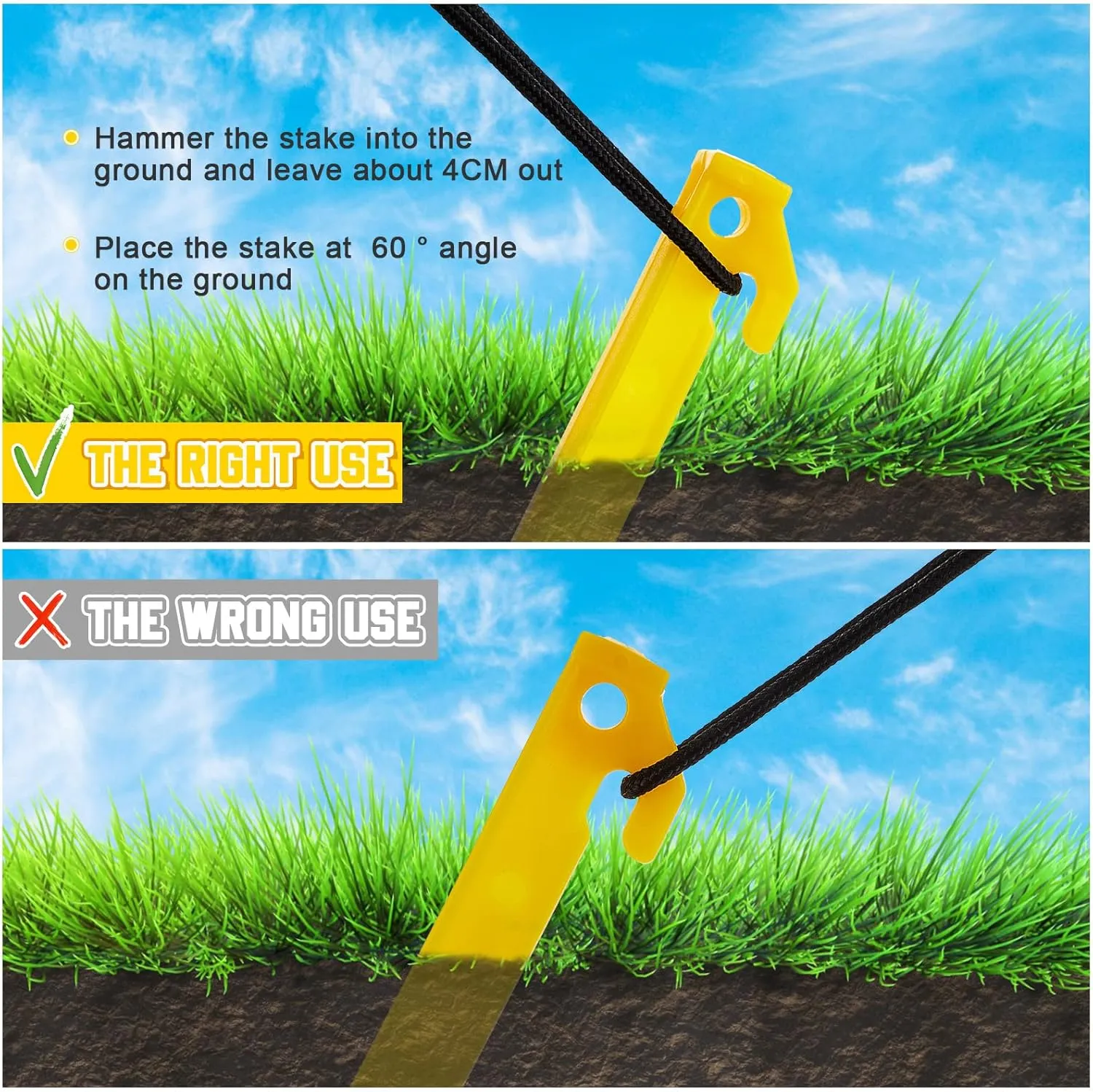 Deekin Plastic Tent Stakes 9 Inch Heavy Duty Tent Pegs Spike Hook Stakes for Summer Beach Garden Decorations Camping Outdoor Lawn Tarp
