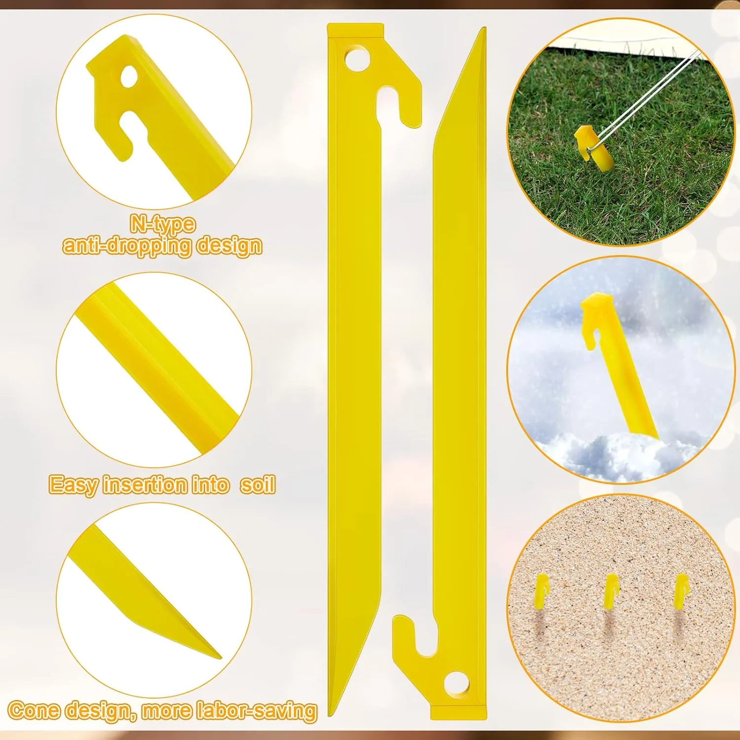 Deekin Plastic Tent Stakes 9 Inch Heavy Duty Tent Pegs Spike Hook Stakes for Summer Beach Garden Decorations Camping Outdoor Lawn Tarp