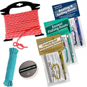 Deluxe Knot Tying Kit with Rope, Cord, Fishing Line, and 3 Knot Tying Guides (Outdoors, Fishing, Boating) for Preppers and Survivalists