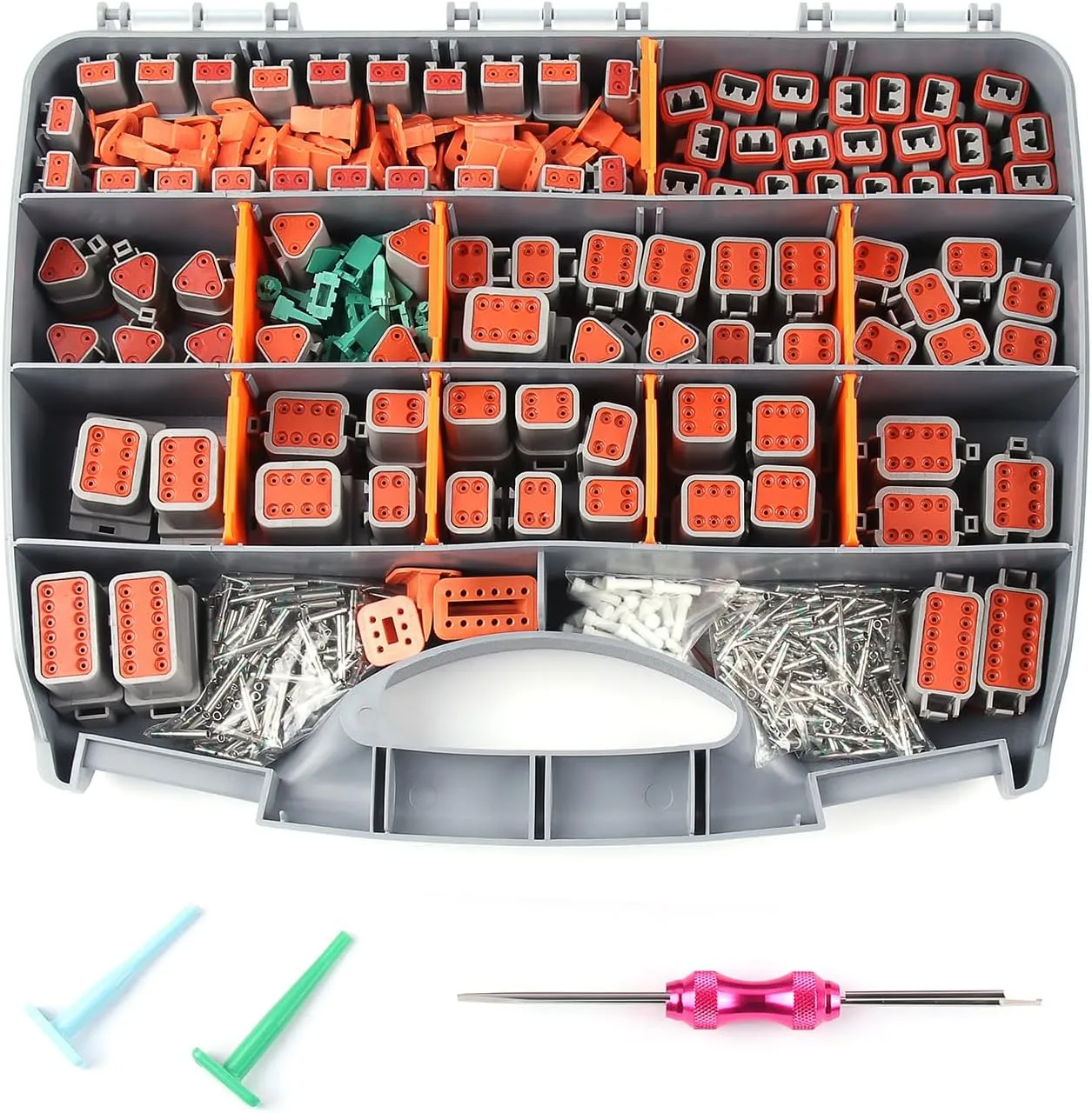Deutsch Connectors Kit 540PCS - 2/3/4/6/8/12 Pin DT Connectors with Removal Tool, Size 16 Solid Terminal Contacts - 14-18 AWG for Automotive Application