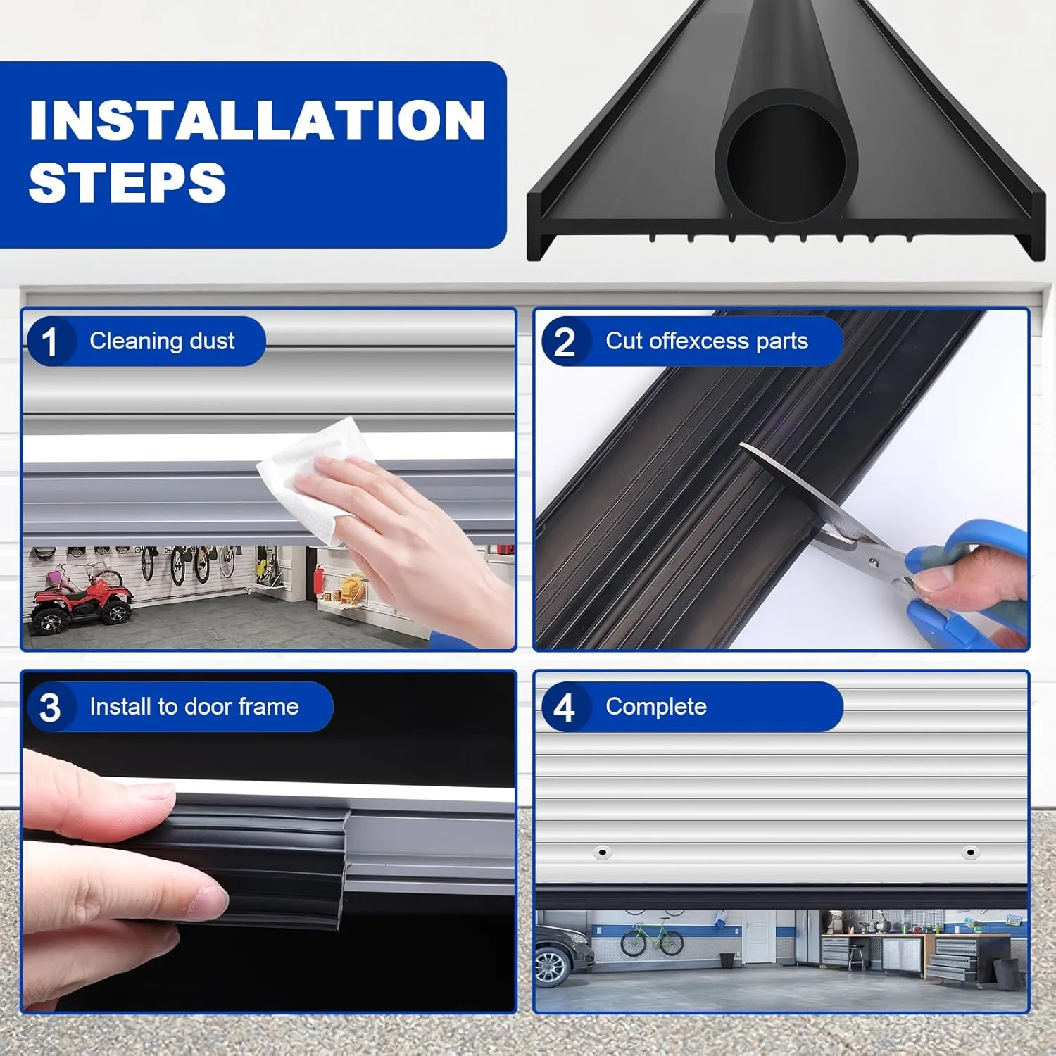 DGSL Garage Door Seals Bottom Rubber Weather Stripping Kit Seal Strip Replacement,Universal Weatherproof Threshold Buffering Sealing Rubber 5/16 Inch T Ends, 3 3/4 Inch Width (20 Ft, Black)