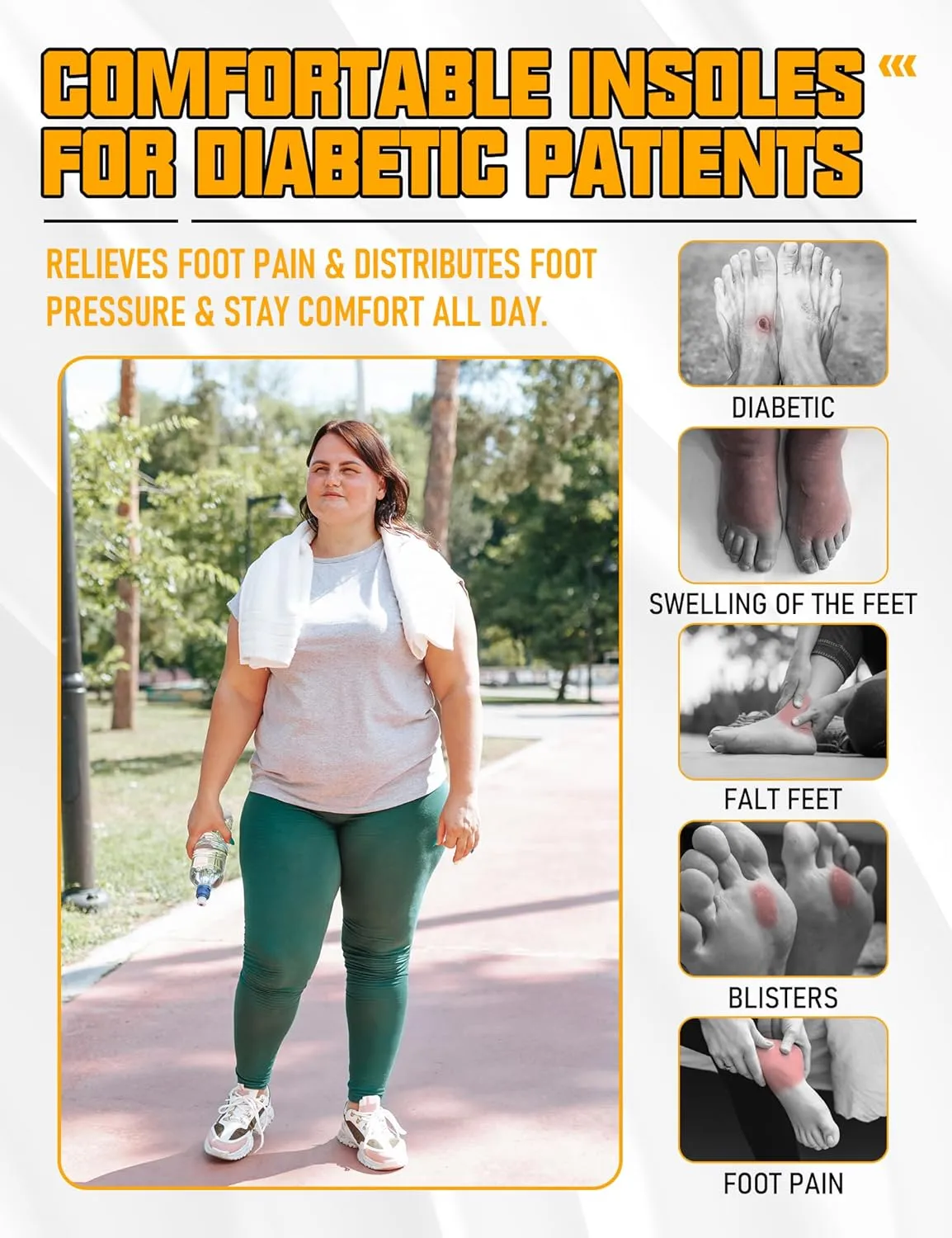 Diabetic Insoles for Men & Women-Soft Therapeutic Insoles,Suitable for Foot Cushioning, Reducing Friction, and All-Day Comfort Best Shoe Inserts for Neuropathy，Comfort Memory Foam Insoles-M