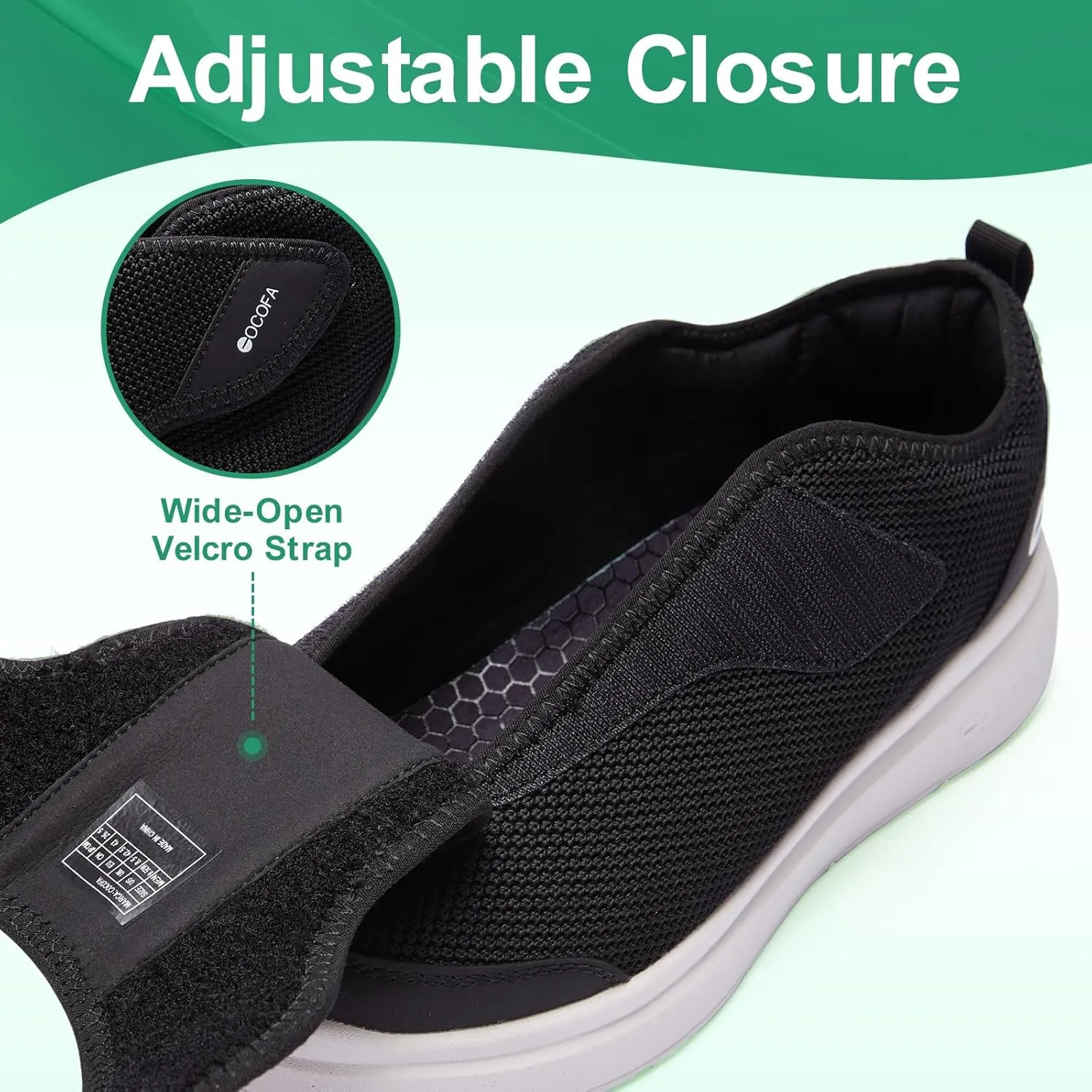 Diabetic Shoes for Men Extra Wide Slip on Shoes for Swollen Feet Adjustable Walking Shoes for Elderly Foot Pain Relief Neuropathy