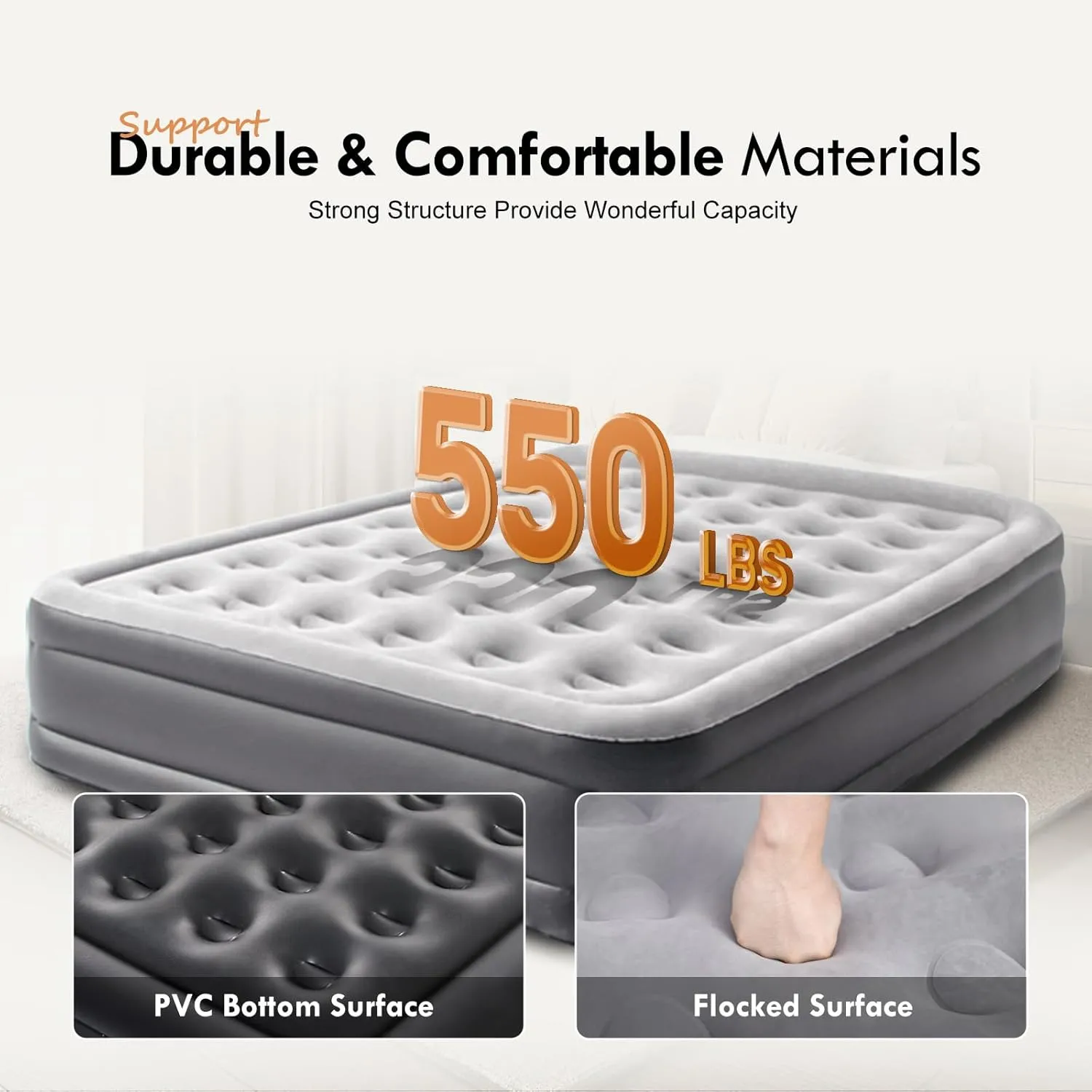DIMAR GARDEN Air Mattress Queen with Built-in Pump, 18.5” Blow Up Mattress, Inflatable Air Bed for Home