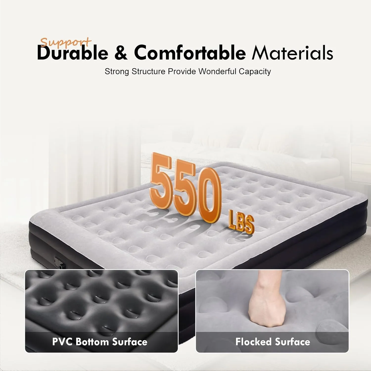 DIMAR GARDEN King Size Air Mattress with Built-in Pump, 18.5” Blow Up Mattress, Inflatable Bed for Home
