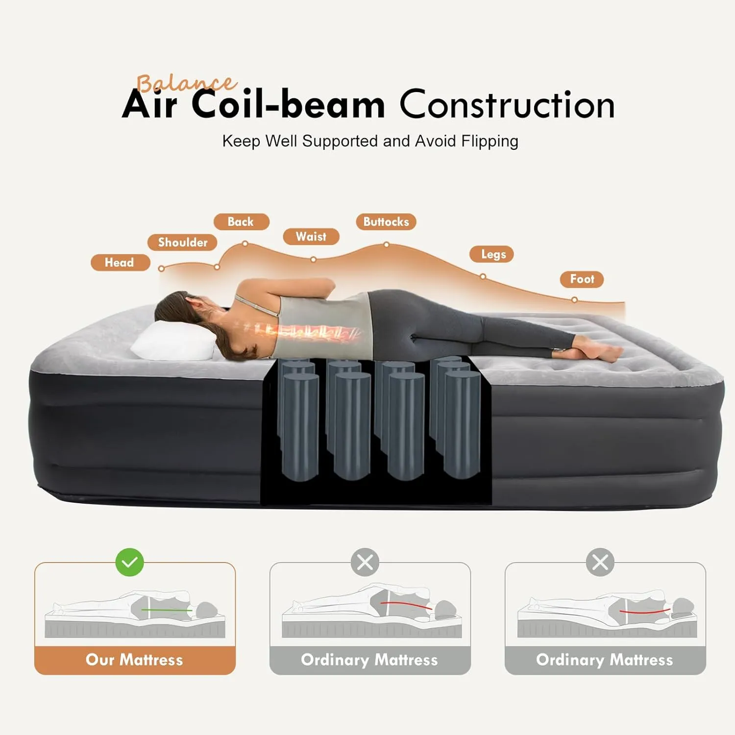 DIMAR GARDEN King Size Air Mattress with Built-in Pump, 18.5” Blow Up Mattress, Inflatable Bed for Home