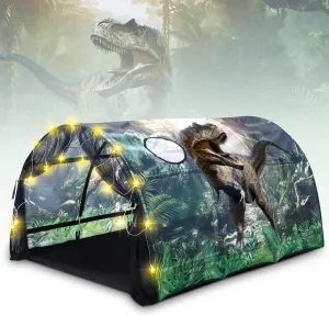 Dinosaur Bed Tent for Kids Large Kids Twin Tent Toddler Play Bed with Carry Bag Foldable with String Lights for Girls Boys Bedroom Indoor Games
