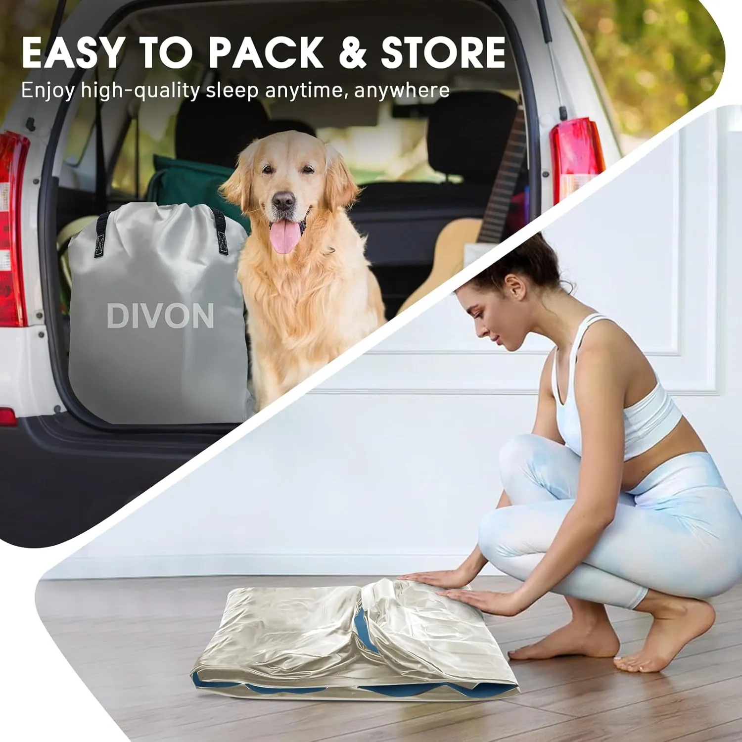 DIVON Air Mattress Queen with Built in Pump,18'' Raised Self Inflatable Mattress,Foldable Blow Up Mattress in 3 Mins,Portable Air Bed for Camping,Travel&Floor,Queen Size Air Matress for Adults,660lbs