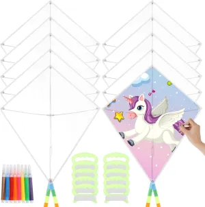 DIY Blank Kites 10 Packs, Bulk Kites DIY Kit for Kids DIY Decorating Coloring,Blank Making Craft Kit for Kids Aged 4  8PCS Watercolor Pens