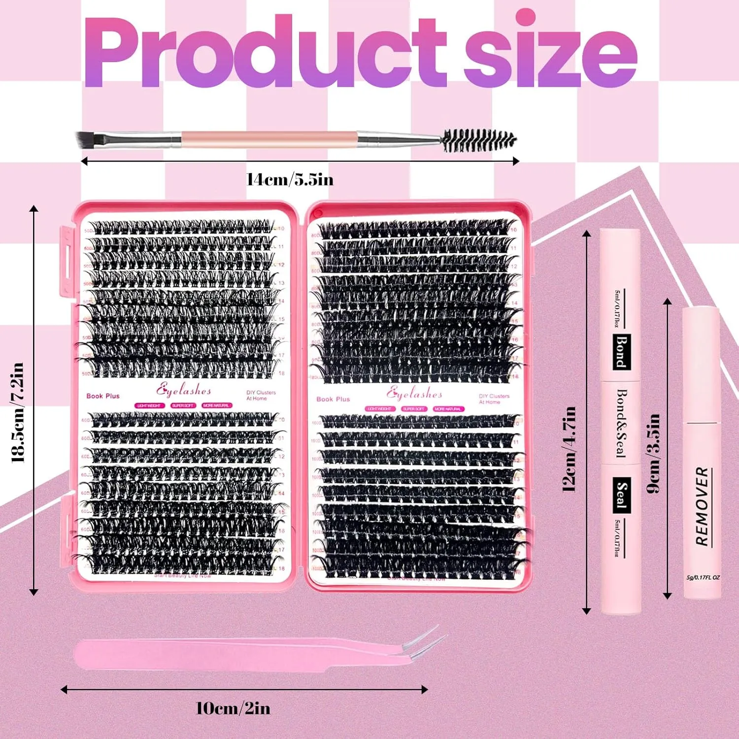 DIY Lash Extension Kit 684pcs Individual Lashes Clusters D Curl Eyelash Extension Kit with Lash Bond and Seal,Eyelash Remover Tweezers Brush(10-18mm,50D 60D 80D 100D) Lash Books DIY at Home