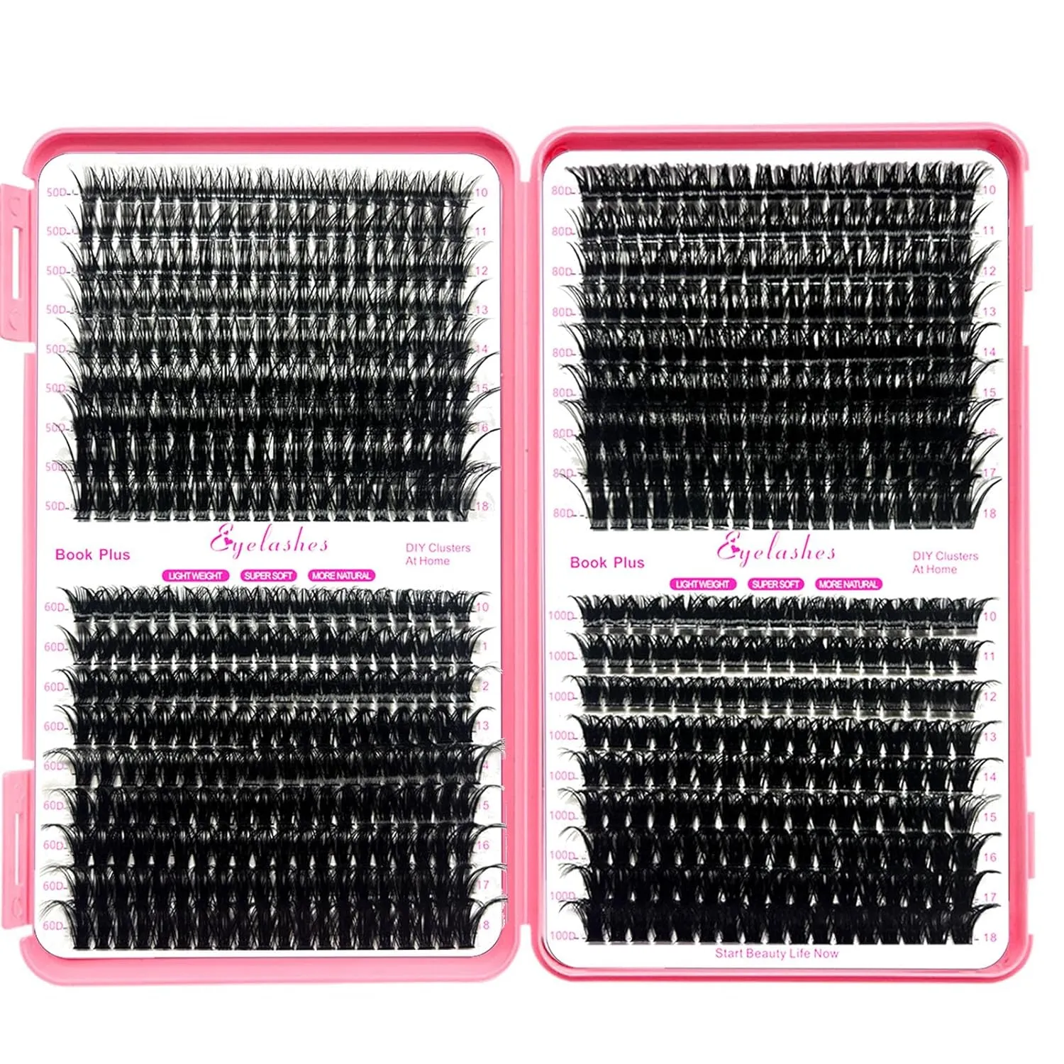DIY Lash Extension Kit 684pcs Individual Lashes Clusters D Curl Eyelash Extension Kit with Lash Bond and Seal,Eyelash Remover Tweezers Brush(10-18mm,50D 60D 80D 100D) Lash Books DIY at Home