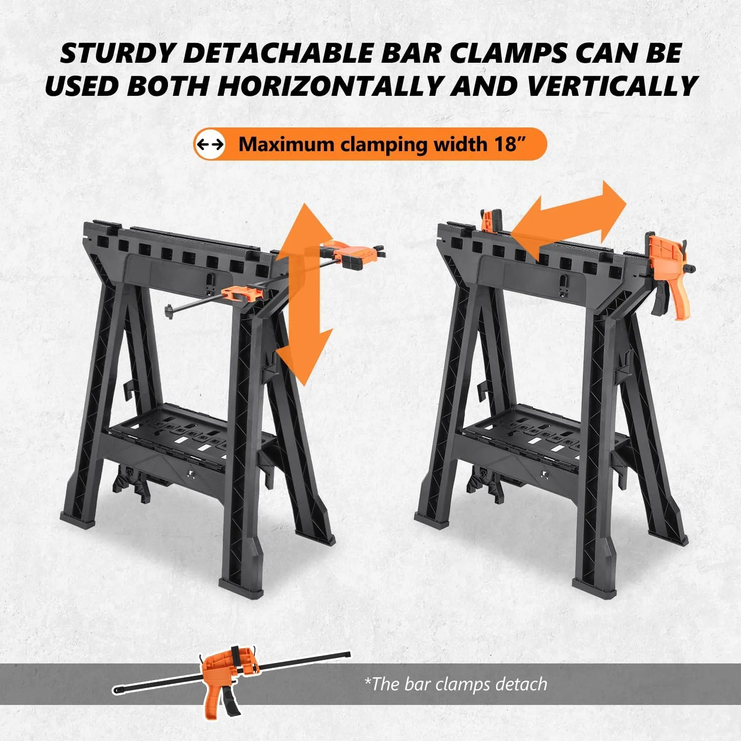 DNA MOTORING Heavy Duty 1000 lb / 450 kgs Capacity Folding Saw Horse For Slicing, Work Bench Assembly, with Clamps, Black, 2pc, TOOLS-00471