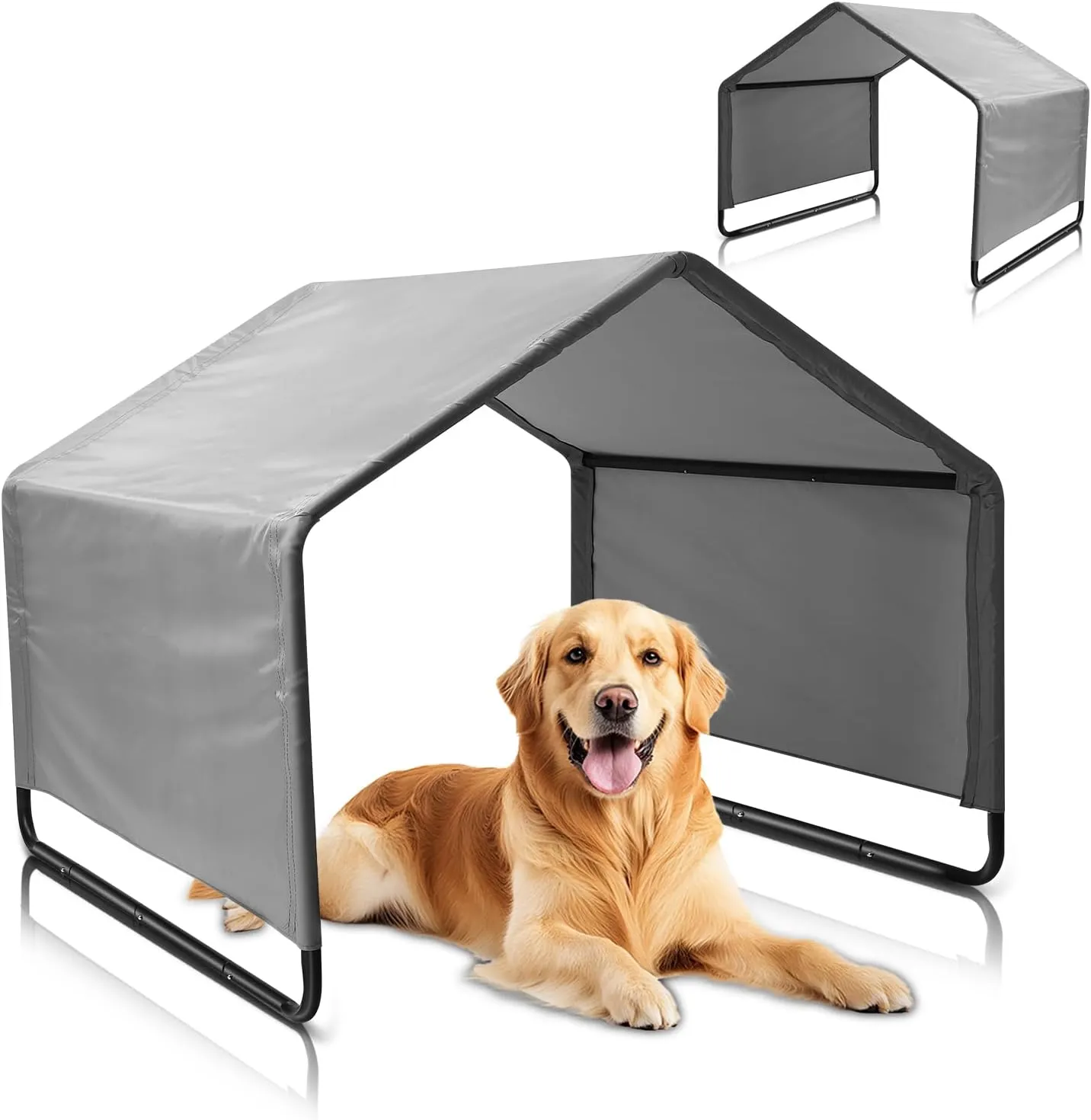 Dog Shade Shelter, Multifunctional Pet Outdoor Tent, Outside Sun Rain Canopy Pet House with Waterproofing Roof for Dogs Cats (Gray, Extra Large)