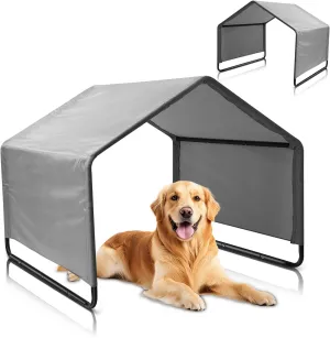 Dog Shade Shelter, Multifunctional Pet Outdoor Tent, Outside Sun Rain Canopy Pet House with Waterproofing Roof for Dogs Cats (Gray, Extra Large)