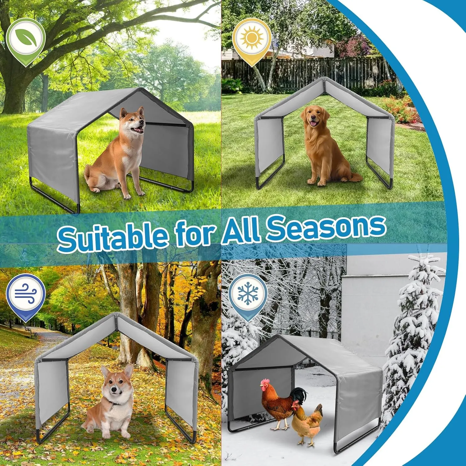 Dog Shade Shelter, Multifunctional Pet Outdoor Tent, Outside Sun Rain Canopy Pet House with Waterproofing Roof for Dogs Cats (Gray, Extra Large)