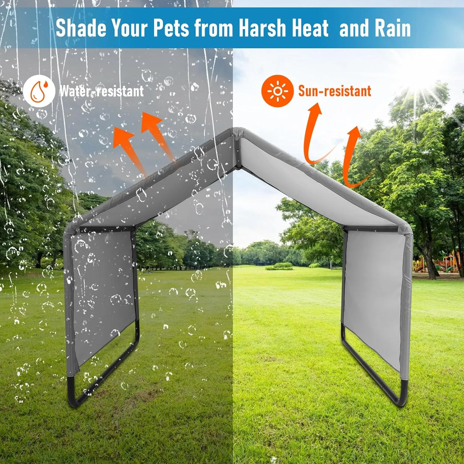 Dog Shade Shelter, Multifunctional Pet Outdoor Tent, Outside Sun Rain Canopy Pet House with Waterproofing Roof for Dogs Cats (Gray, Extra Large)