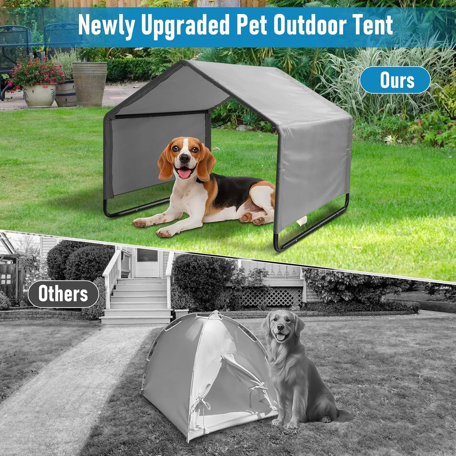 Dog Shade Shelter, Multifunctional Pet Outdoor Tent, Outside Sun Rain Canopy Pet House with Waterproofing Roof for Dogs Cats (Gray, Extra Large)