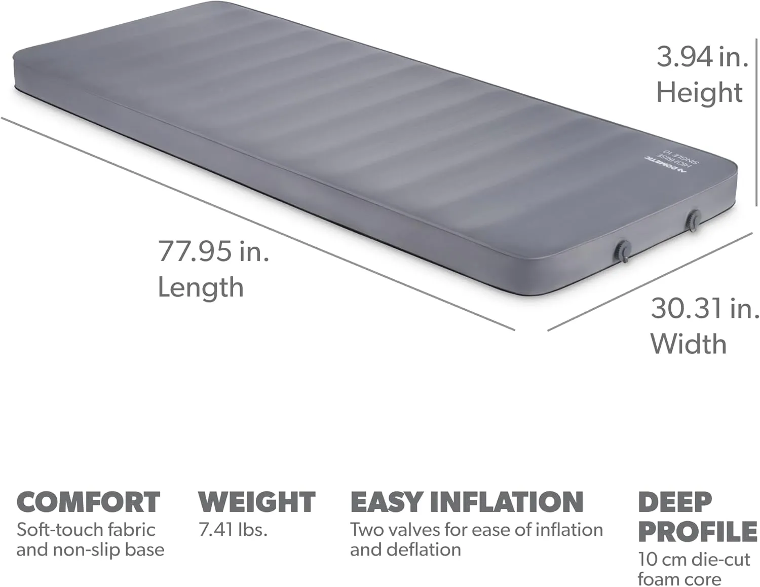 Dometic High Rise 10 Single Self Inflating Air Mattress | Sleeps 1 | Durable | Water and Dirt Resistant | Includes Carrying Case
