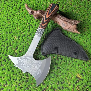 DOOM BLADE 14" Camping Axe, Survival Throwing Hatchet with Sheath, Tactical Tomahawk with Spike, Nylon Fiber Handle for Outdoor Survival Hiking Camping
