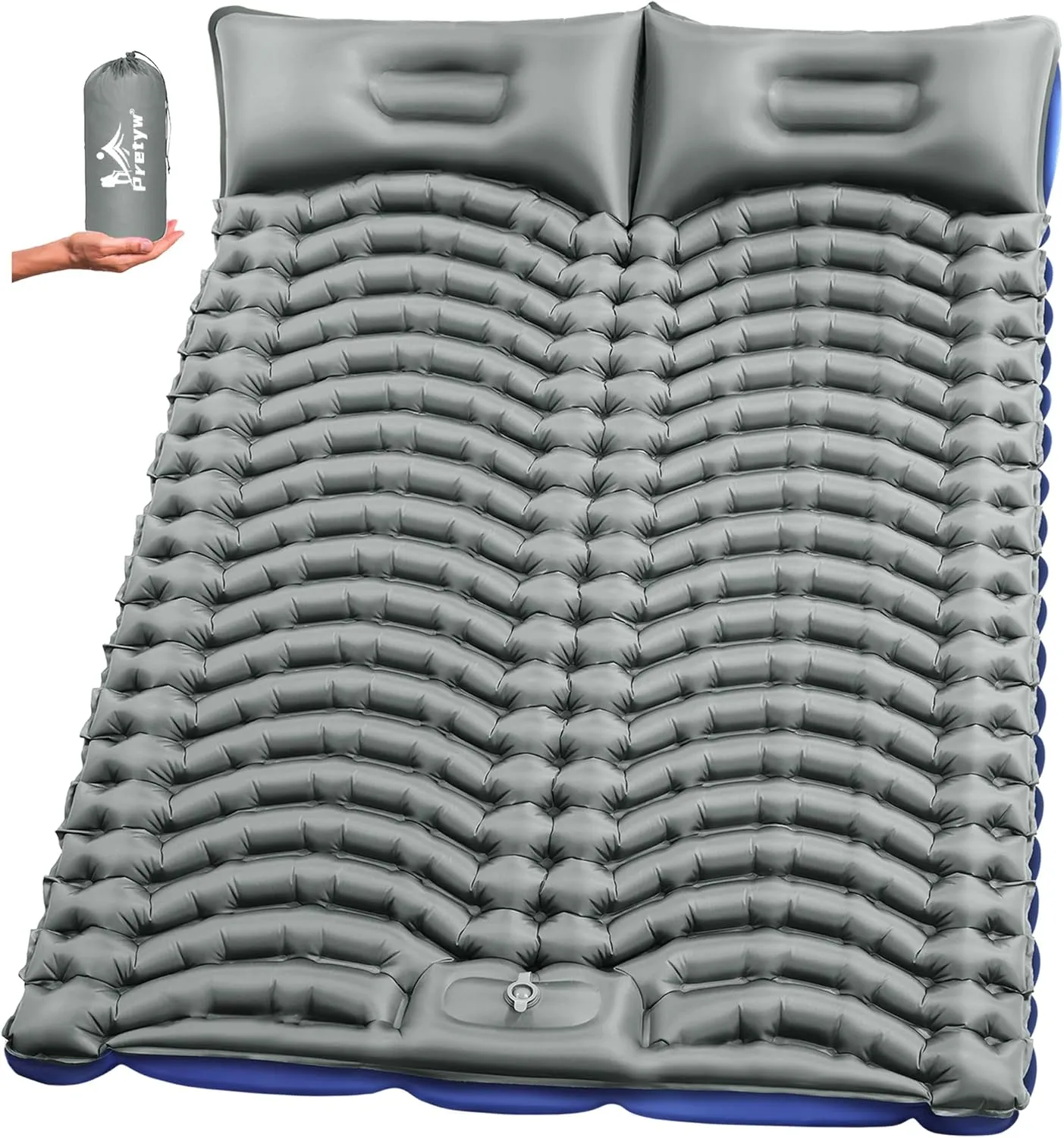 Double Sleeping Pad for Camping - Ultralight Camping Mattress with Pillow, Built-in Foot Pump, Compact Inflatable 2-Person Portable Mat for Backpacking, Hiking, Car Traveling, Beach, Tent