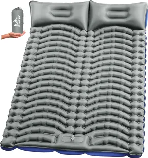Double Sleeping Pad for Camping - Ultralight Camping Mattress with Pillow, Built-in Foot Pump, Compact Inflatable 2-Person Portable Mat for Backpacking, Hiking, Car Traveling, Beach, Tent