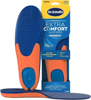Dr. Scholl’s Extra Comfort Support Insoles Men, Size 8-14, 1 Pair: All-Day Comfort Shoe Inserts with Massaging Gel for Big & Tall Men, 200lbs , Wide Feet - Arch Support Inserts for Men, Trim to Fit