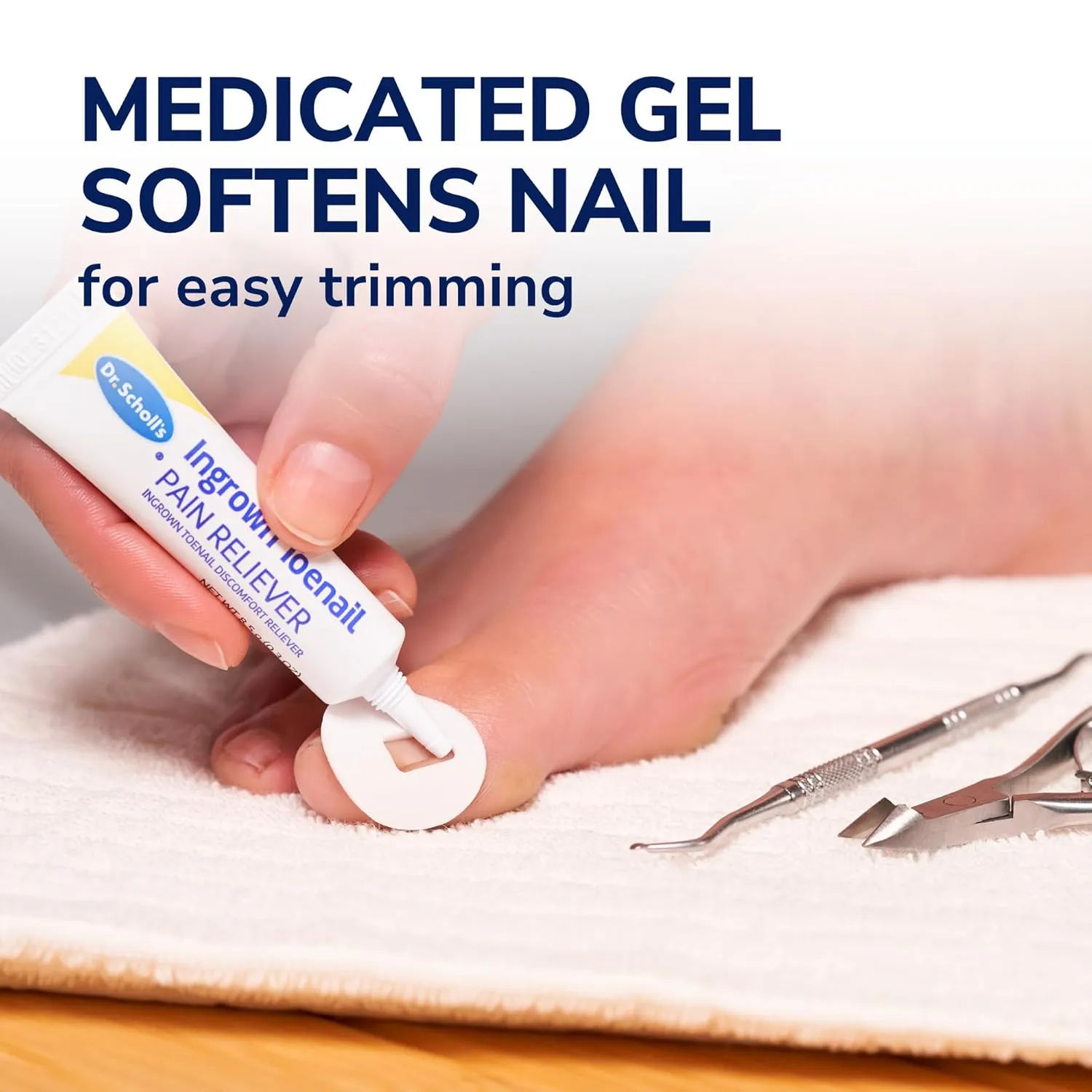 Dr. Scholl's INGROWN TOENAIL PAIN RELIEVER & TRIMMING KIT, 0.3 oz // Only OTC Treatment Proven to Relieve Ingrown Toenail Pain - Includes Medicated Gel   Foam Rings   Bandages   Clipper & Pusher Tools