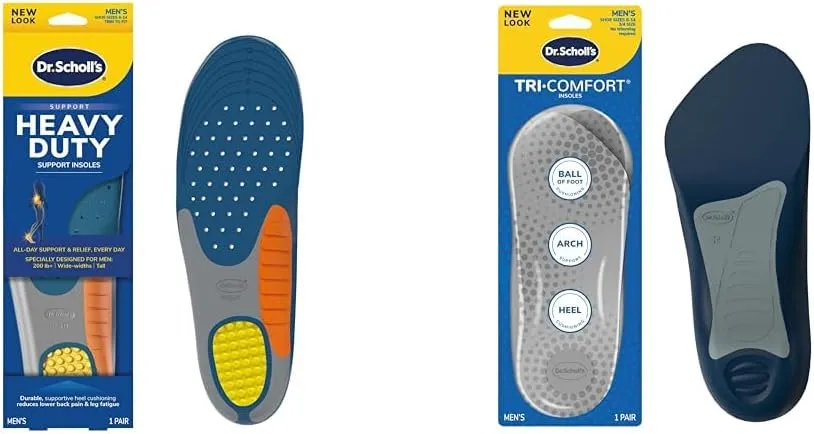 Dr. Scholl's Men's Size 8-14 Heavy Duty 200lbs  Support Insoles & Tri-Comfort Heel Arch Ball Cushion Insoles