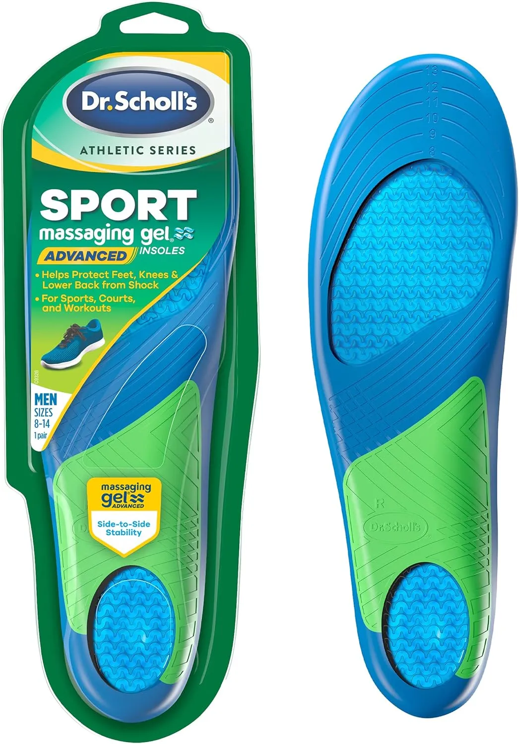 Dr. Scholl’s Sport Insoles (Pack of 2) // Superior Shock Absorption and Arch Support to Reduce Muscle Fatigue and Stress on Lower Body Joints (for Men's 8-14)
