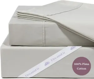 DreamFit DreamCool 100% Pima Cotton Sheets with Elastic Corner Straps 20 Inch Extra Deep Pocket Crafted in USA Bedding Guaranteed to Stay On Luxury Sheets California King Sheets Set Sage