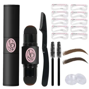 Dual-Ended Unidollss Eyebrow Stamp Stencil Kit for Women,Waterproof Eye brow Stamp Powder, Natural Fill, Define & Shape Brows - Sweatproof Eyebrow Stencils (Dark Brown & Brown)