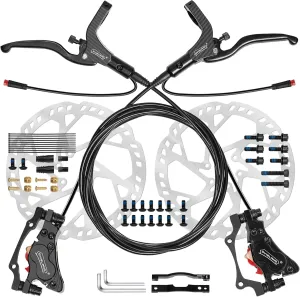E-Bike Hydraulic Disc Brake Set 4-Pistons/2-Pistons, 2-PIN/3-PIN Pre-Bled with Mineral Oil Brakes Kit，Front and Rear Set，180mm 2.3mm Thick Rotors
