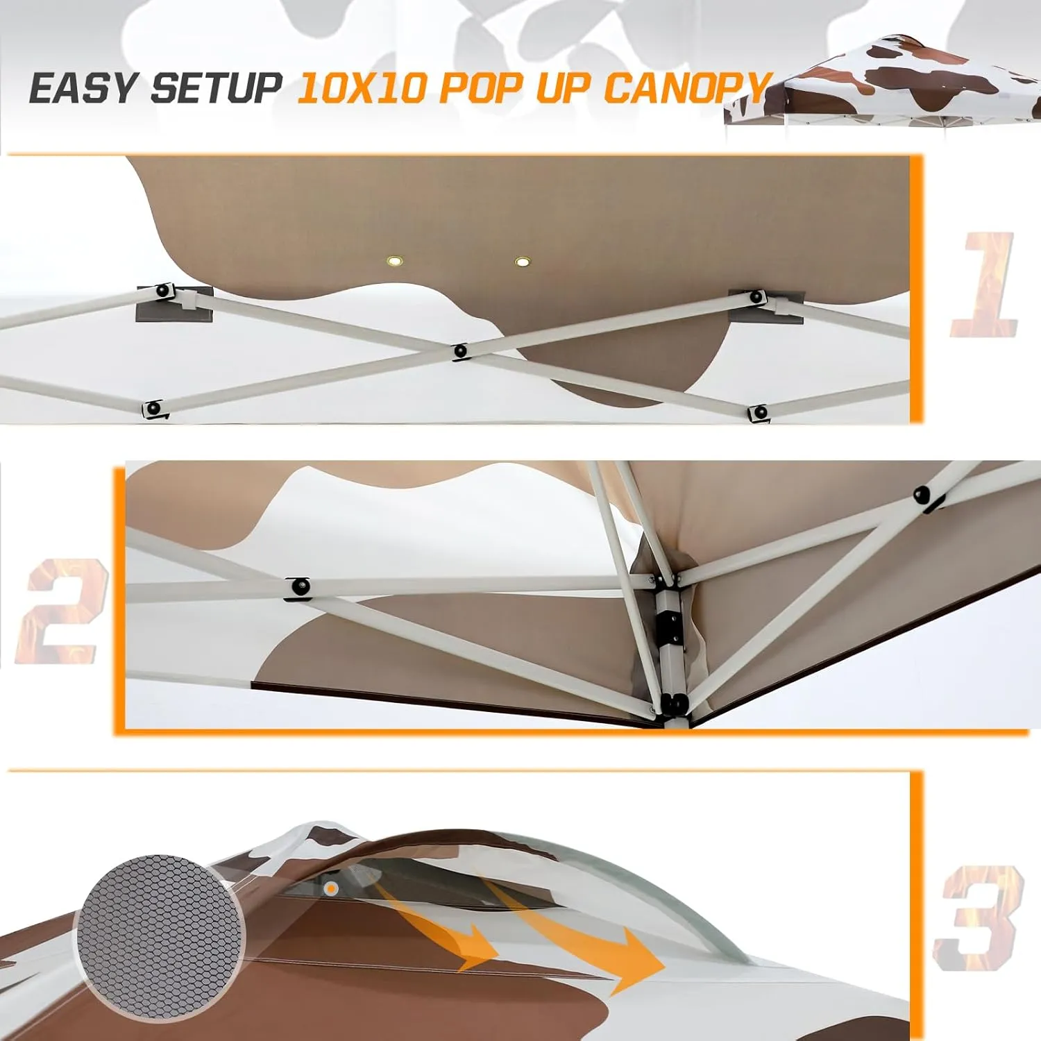 EAGLE PEAK Pop Up Canopy Tent with Wheeled Carry Bag (Brown Cow Print, 10x10)