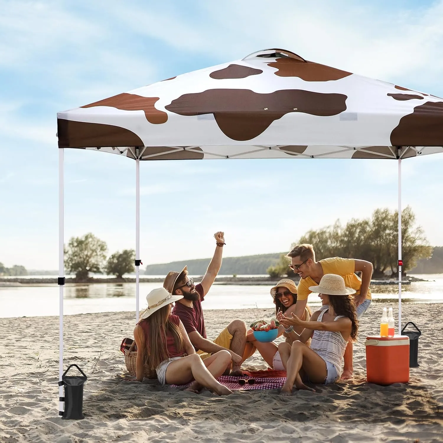 EAGLE PEAK Pop Up Canopy Tent with Wheeled Carry Bag (Brown Cow Print, 10x10)