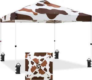 EAGLE PEAK Pop Up Canopy Tent with Wheeled Carry Bag (Brown Cow Print, 10x10)
