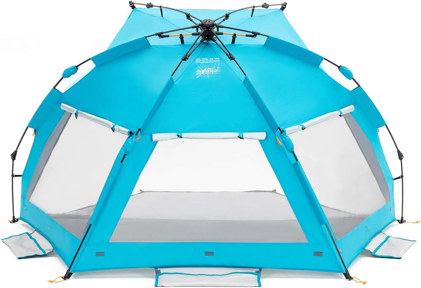Easthills Outdoors Coastview Classic L 2-4 Person Beach Tent Quick Setup Instant Anti UV Double Silver Coated Sun Shelter with Extended Floor & Big Window Pacific Blue