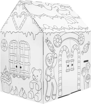 Easy Playhouse Gingerbread House - Kids Art & Craft for Indoor Fun, Color Favorite Holiday Sweets & Winter Friends– Decorate & Personalize a Cardboard Fort, 32" X 26. 5" X 40. 5"