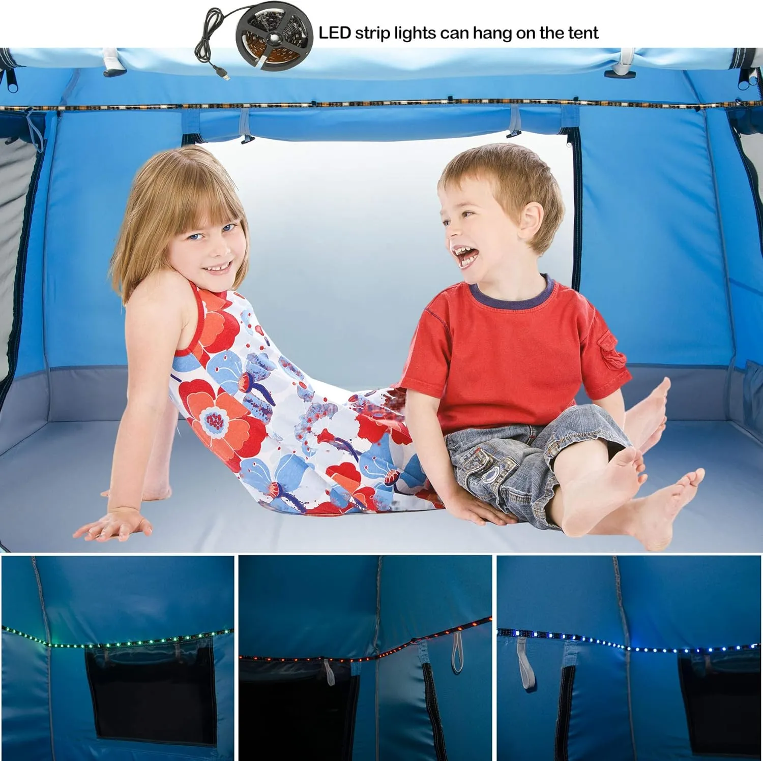 Easy Set Up Kids Playhouse with Nice LED Light Strip and 3 Large Opens,Portable Children Play Tent & Privacy Room for Indoor & Outdoor Games with Carry Bag-Free Space for Toddlers-Birthday Gifts
