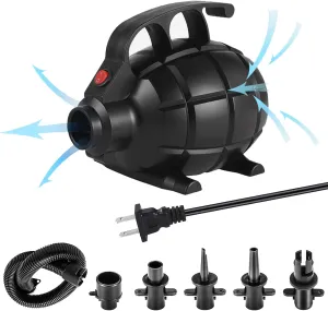 Electric Air Pump for Inflatable Gymnastics Tumbling Mats Air Bed Pool Toy Raft Boat Quick Electric Air Pump Black with 5 Nozzles （AC 110-120V（600W））