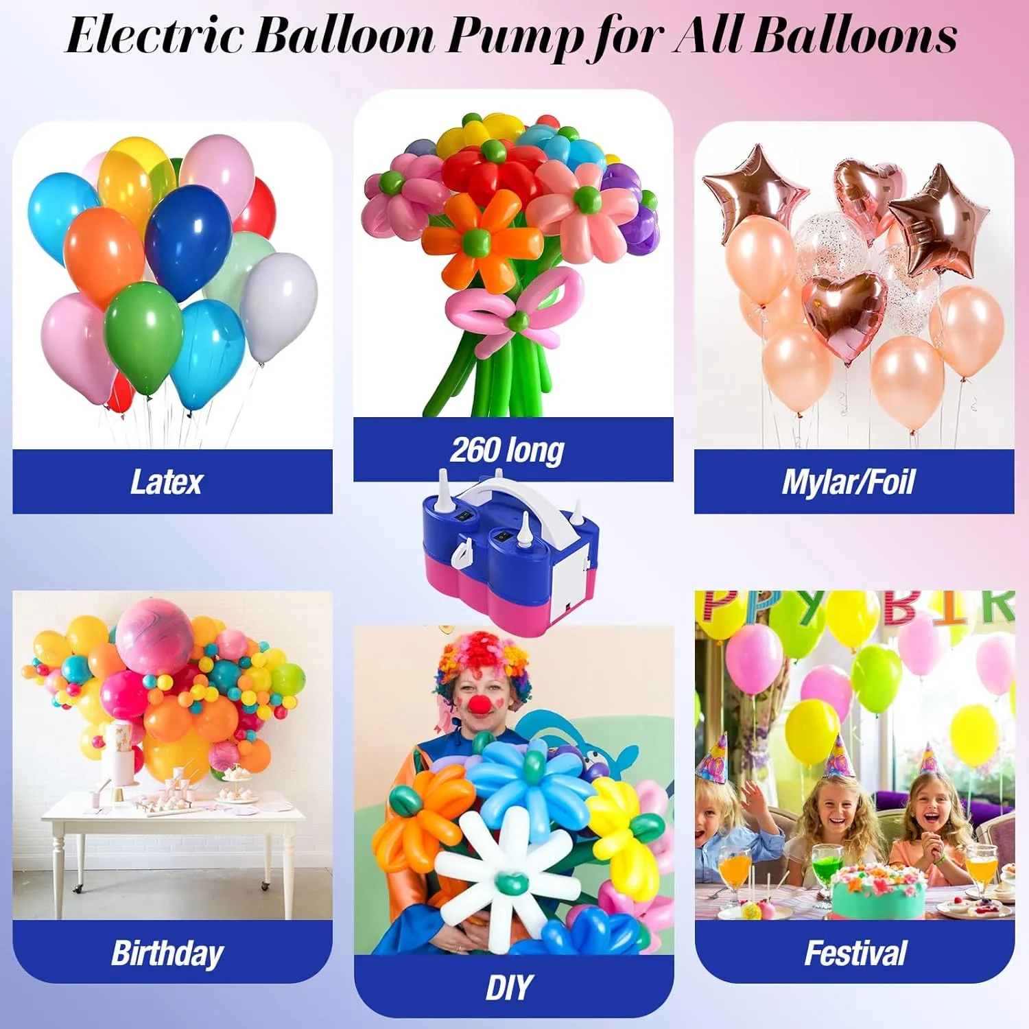Electric Balloon Pump, 3-in-1 Portable Air Pump for Inflatables and Balloons, Dual Nozzle Balloon Blower Machine for Latex 260q Foil Balloons 110V Inflator Deflator for Pool Floats Air Mattress