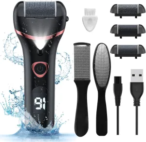 Electric Foot Callus Remover, Rechargeable Portable Electronic Foot File Pedicure Kits, Waterproof Foot Scrubber File, Professional Pedicure Tools, Foot Care for Dead Skin Ideal Gift, 3 Rollers