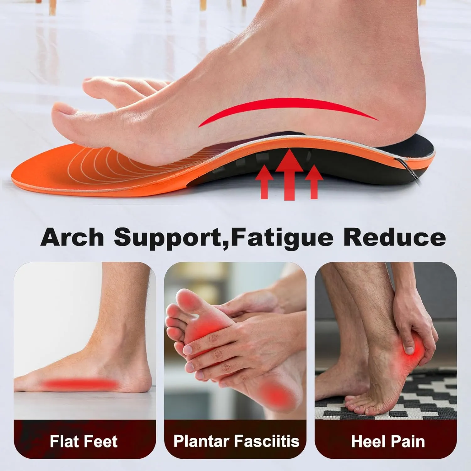Electric Heated Plantar Insoles, Foot Warmers with Rechargeable Li-Ion Battery, Heavy Duty High Arch Inserts Outdoor Sports, Fatigue Reduce