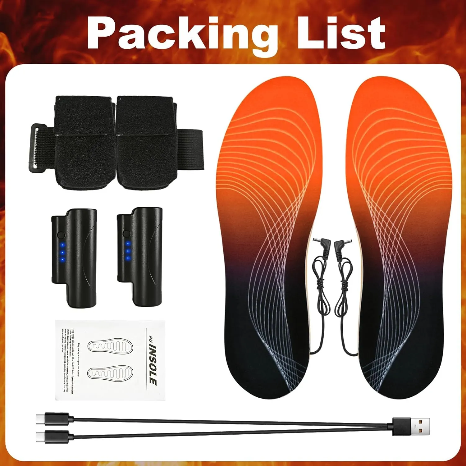 Electric Heated Plantar Insoles, Foot Warmers with Rechargeable Li-Ion Battery, Heavy Duty High Arch Inserts Outdoor Sports, Fatigue Reduce