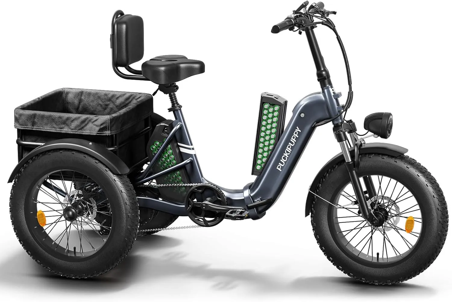 Electric Tricycle for Adult, 110 Miles Range, 500 LB Load, 20'' Fat Tire Electric Trike with Large Basket, Rear Differential,48V/15Ah&18Ah Battery,750W Motor for Sand Road,City Road (Husky Plus)