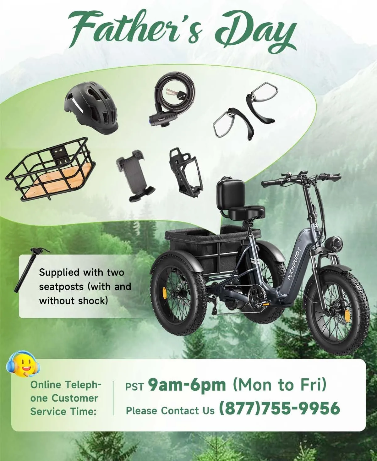 Electric Tricycle for Adult, 110 Miles Range, 500 LB Load, 20'' Fat Tire Electric Trike with Large Basket, Rear Differential,48V/15Ah&18Ah Battery,750W Motor for Sand Road,City Road (Husky Plus)