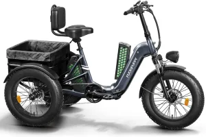 Electric Tricycle for Adult, 110 Miles Range, 500 LB Load, 20'' Fat Tire Electric Trike with Large Basket, Rear Differential,48V/15Ah&18Ah Battery,750W Motor for Sand Road,City Road (Husky Plus)